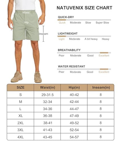 NATUVENIX Hiking Shorts Men, Quick-Dry Fishing Shorts for Men Lightweight Stretch Work Shorts Causal Travel