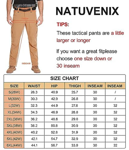 NATUVENIX Tactical Pants for Men, Water Resistant Hiking Cargo Pants Lightweight Outdoor Work Pants for Men Ripstop