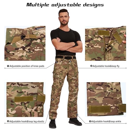 NATUVENIX G2 Combat Pants Men Rip-Stop Camo Pants Outdoor Tactical Pants for Men Multicam Mens Military Army Pants (No Pads)