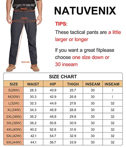 NATUVENIX Tactical Pants for Men, Water Resistant Hiking Cargo Pants Lightweight Outdoor Work Pants for Men Ripstop