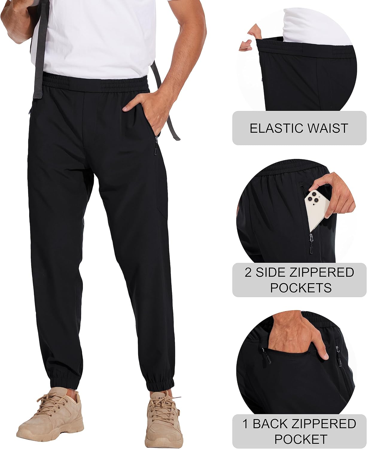 NATUVENIX Mens Jogger Pants, Quick Dry Sweatpants for Men Lightweight Workout Athletic Track Pants Golf Running