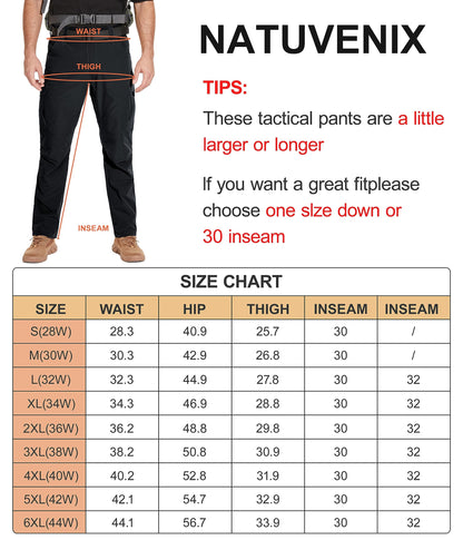 NATUVENIX Tactical Pants for Men, Water Resistant Hiking Cargo Pants Lightweight Outdoor Work Pants for Men Ripstop