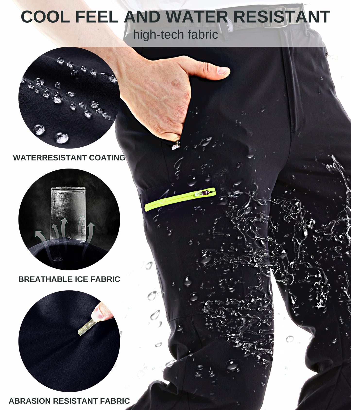 NATUVENIX Hiking Pants for Men, Lightweight Mens Travel Pants Quick Dry Fishing Pants Men Water Resistant Outdoor Pants Work