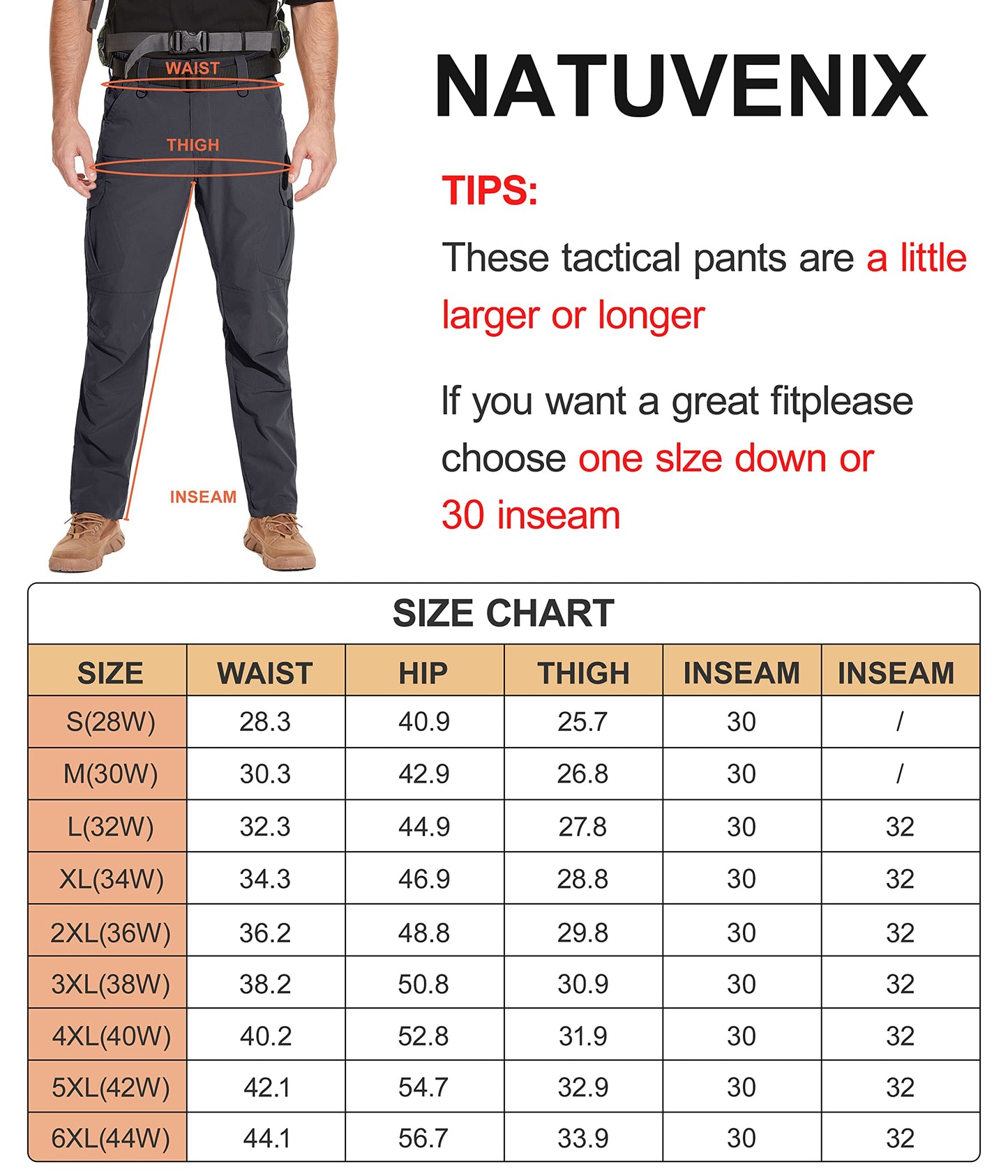 NATUVENIX Tactical Pants for Men, Water Resistant Hiking Cargo Pants Lightweight Outdoor Work Pants for Men Ripstop