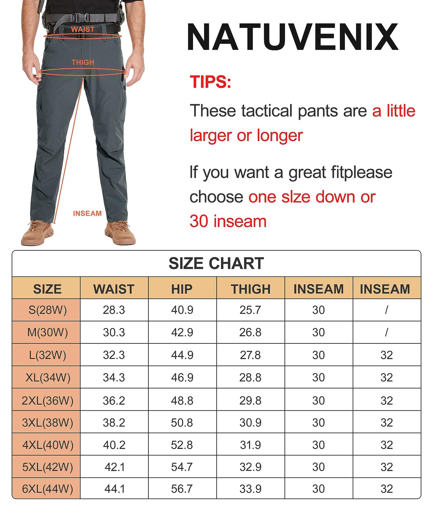 NATUVENIX Tactical Pants for Men, Water Resistant Hiking Cargo Pants Lightweight Outdoor Work Pants for Men Ripstop