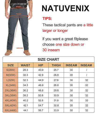 NATUVENIX Tactical Pants for Men, Water Resistant Hiking Cargo Pants Lightweight Outdoor Work Pants for Men Ripstop