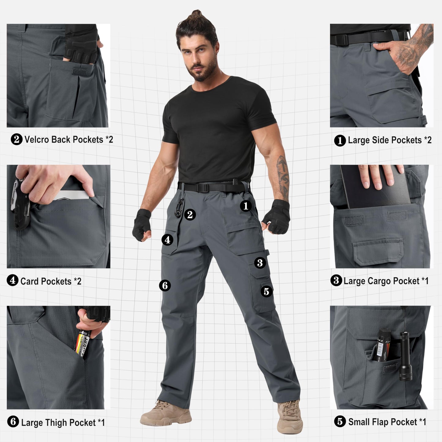 NATUVENIX Tactical Pants for Men Stretch, Ripstop Work Pants for Men Lightweight Hiking Cargo Pants Men Water Resistant