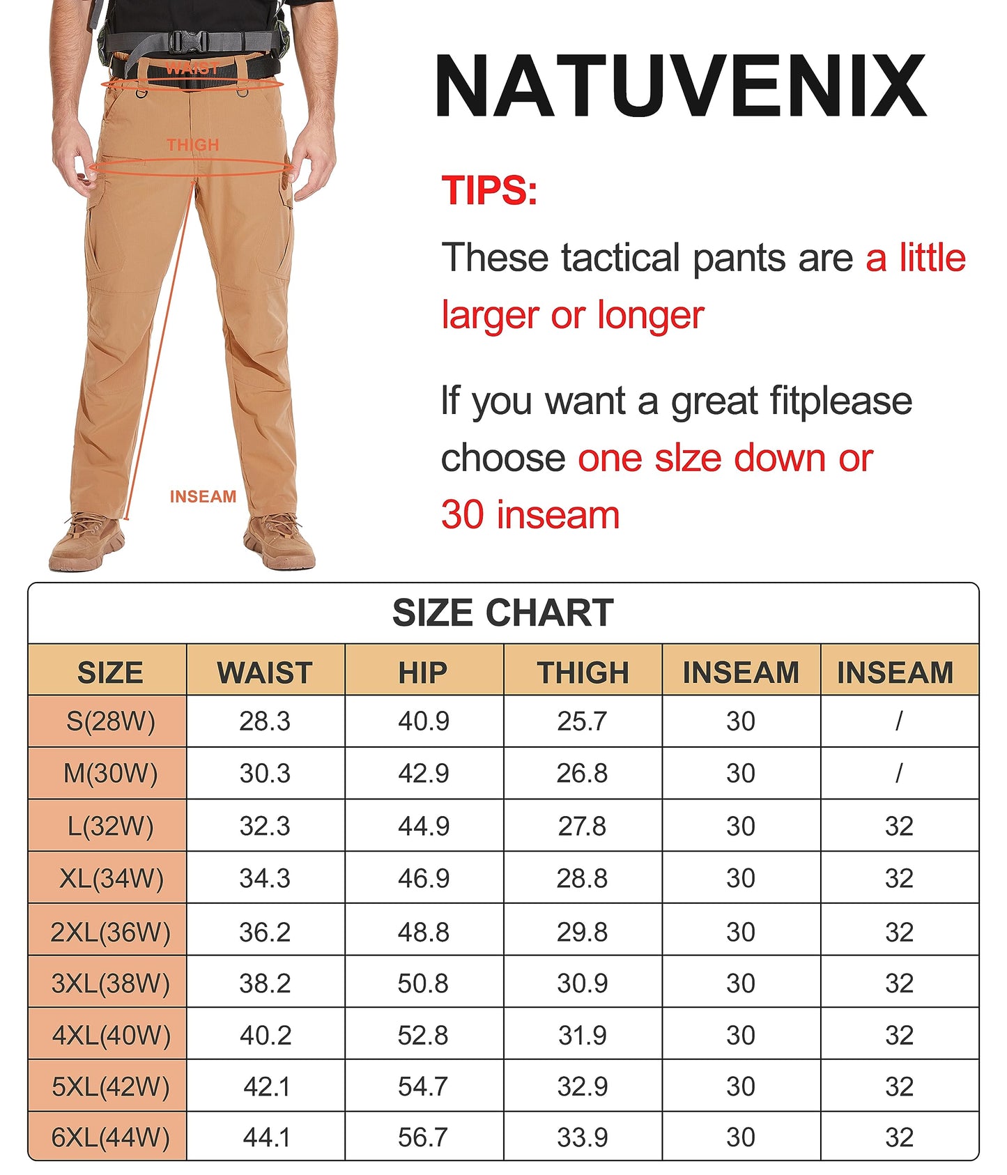 NATUVENIX Tactical Pants for Men, Water Resistant Hiking Cargo Pants Lightweight Outdoor Work Pants for Men Ripstop