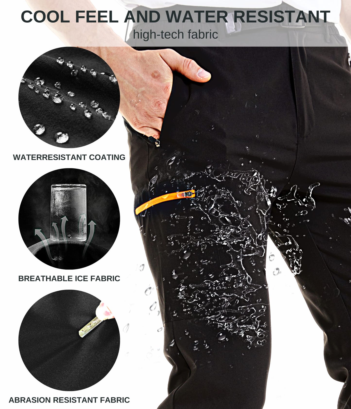 NATUVENIX Hiking Pants for Men, Lightweight Mens Travel Pants Quick Dry Fishing Pants Men Water Resistant Outdoor Pants Work